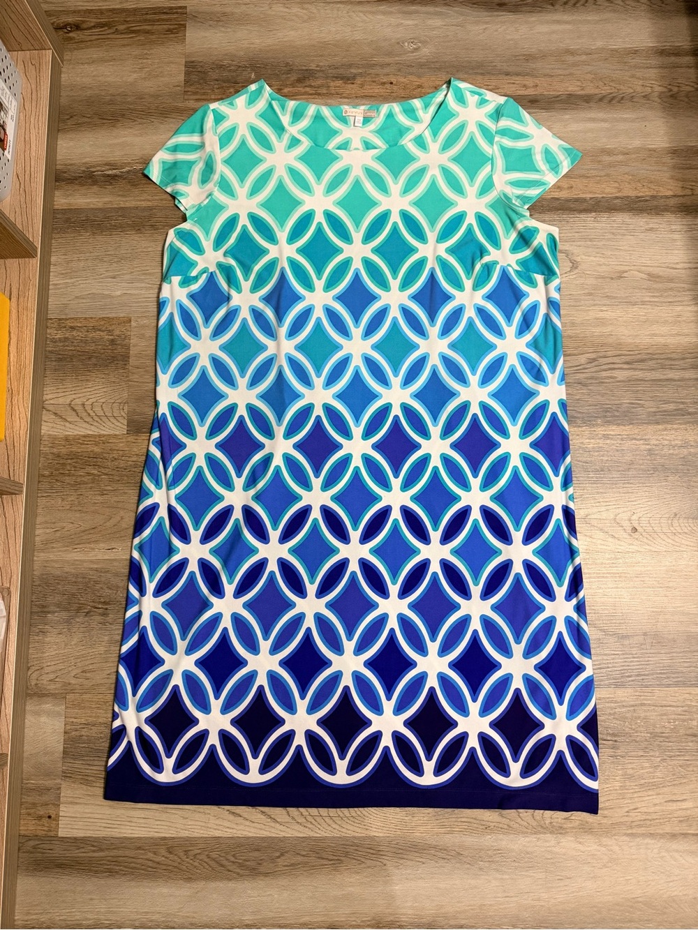 Signature Teal-to-Navy Geometric Midi Dress